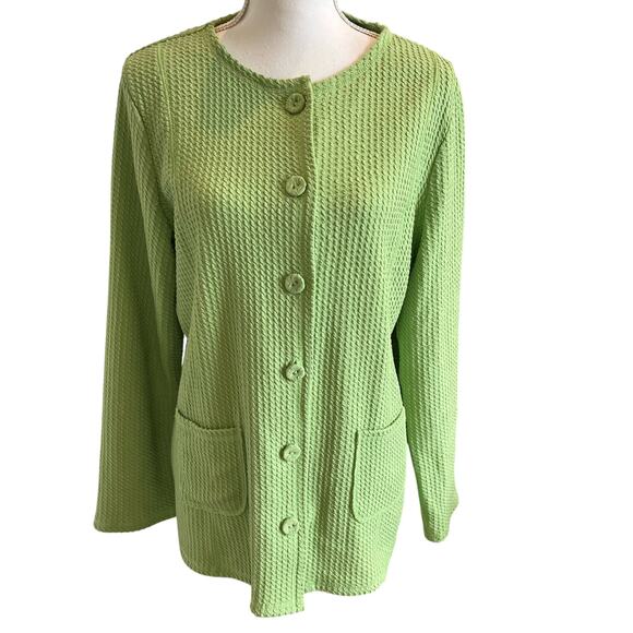 JH Collectibles Cardigan Jacket Size XL Lime Green Waffle Knit Button Up Pockets - Picture 1 of 9